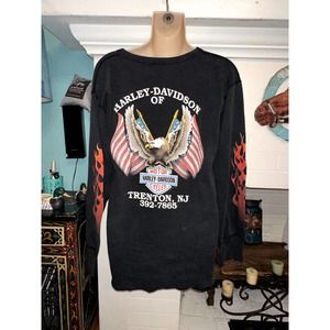 VINTAGE 1992 HARLEY THICK THERMAL LONG SLEEVE TEE TOP 2 SIDED UNISEX
